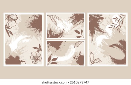Abstract earth tone coloured shapes, line arts background design for personal, fashion and beauty blogger. Social media banner template.