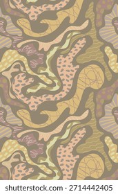 Abstract earthtone organic shapes vector seamless pattern with soft muted modern design elements.