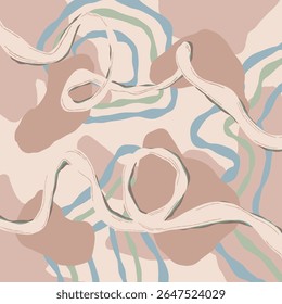 Abstract Earth-Toned Artwork Featuring Organic Shapes and Flowing Lines