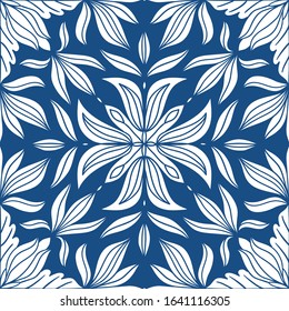 Abstract east oriental seamless pattern in hand-drawn style. Seamless background with flowers and leaves. Fabric and tile design, boho motif. Vector illustration.