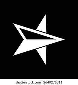 Abstract East Pointing Star Compass Icon Bold Geometric Vector on Black Background Design
