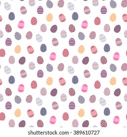 Abstract Easter background .Eggs seamless pattern on a white background in flat style