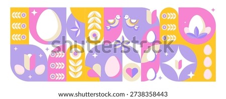 Abstract Easter banner modern background geometric style for holiday web banners, social media covers, advertising, landing pages, packaging, print design, and postcards. Vector illustration