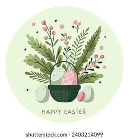 Abstract Easter Banner with Rabbits and Eggs. Easter season vector poster design. Cute hand drawn  easter doodle background, great for textiles, banners, wallpapers, wrapping - vector design