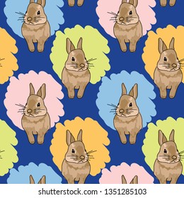 Abstract Easter Bunny Illustration. Colorful Seamless Pattern on Bright Blue