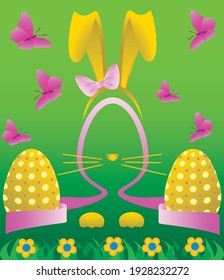 Abstract Easter bunny little lady surrounded by butterflies