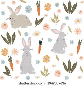 Abstract Easter bunny set, boho Easter rabbit, Easter bunny decoration, isolated funny rabbit, traditional elements, Happy Easter vector pattern