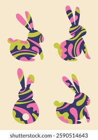 Abstract Easter bunny silhouette. Collection of icon with various pattern. Vector illustration