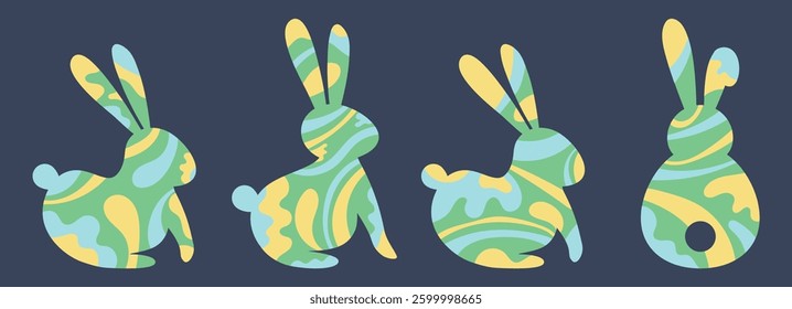 Abstract Easter bunny silhouette. Collection of icon with various pattern. Vector illustration