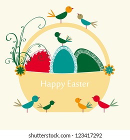 Abstract easter card with eggs and birds