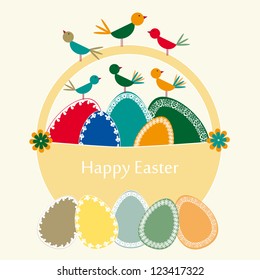 Abstract easter card with eggs and birds