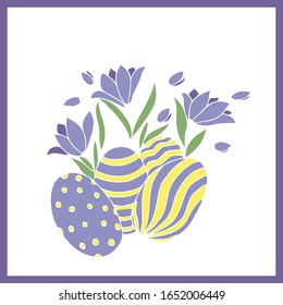 abstract Easter card with eggs and spring flowers, Easter greeting card vector illustration