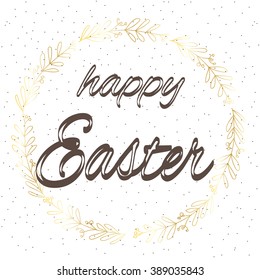  Abstract Easter card with a picture of the Golden wreath with the inscription Happy Easter speckled,happy Easter postcard
