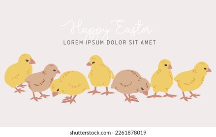 Abstract Easter chickens set, boho Easter chickens, Easter chicks decoration, traditional elements, Happy Easter vector card