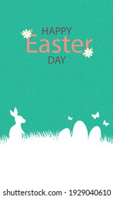 Abstract Easter drawing, rabbit on the grass, Easter eggs - Vector illustration