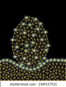 Abstract Easter eggs consisting of lines and glowing or neon dots. Abstract egg triangle shape. Happy Easter Egg. Vector illustration.