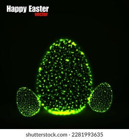 Abstract Easter eggs with glowing particles. Happy Easter