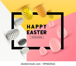 An abstract Easter Frame Design with 3D effects and room for promotion / holiday messages. Vector illustration