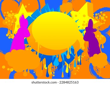 Abstract Easter Graffiti background. Modern street art performed in urban painting style. Colorful vector holiday decoration backdrop.