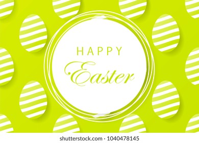 Abstract easter green background with white frame for text. Creative 3D eggs with pattern. Vector illustration