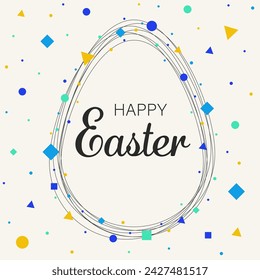 Abstract Easter greeting card with colourful egg and geometric shapes. Modern style background. Vector illustration