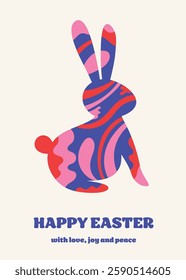 Abstract Easter greeting card with colourful bunny in modern style. Vector illustration