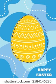 Abstract Easter greeting card with decorative egg. Cartoon style background. Vector illustration