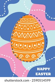 Abstract Easter greeting card with decorative egg. Cartoon style background. Vector illustration