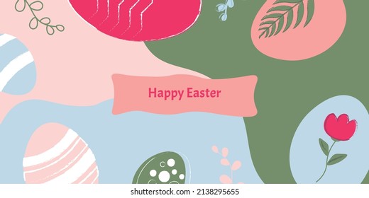 Abstract easter greeting card with eggs and leaves	