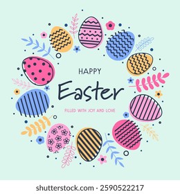 Abstract Easter greeting card with eggs. Modern style background. Vector illustration