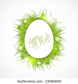 abstract easter illustration, white egg and fresh grass, on white background, vector illustration, with transparency, eps 10