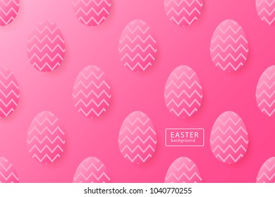 Abstract easter pink background with black frame for text. Creative 3D eggs with pattern. Vector illustration