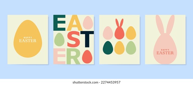 Abstract Easter set cards with eggs. Minimal art composition.