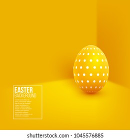Abstract Easter yellow background. Decorative 3d egg on yellow wall background. Vector illustration.