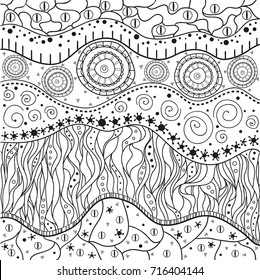 Abstract eastern pattern. Zentangle. Hand drawn isolated texture with abstract patterns. Line art creation. Illustration for coloring. Design for spiritual relaxation for adults.