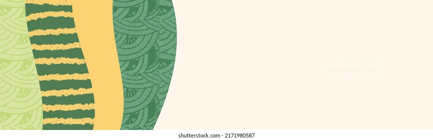 Abstract eco banner with geometric shapes and nature background. Wineyard farm field pattern vector illustration. Green landscape with texture. Ecology card, organic farmland view. Agro land backdrop