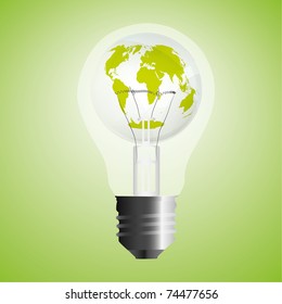 Abstract eco bulb vector illustration. (The base map from http://visibleearth.nasa.gov)