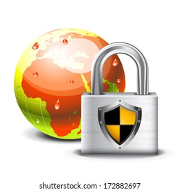 Abstract Eco concept with globe and padlock.