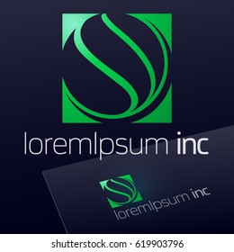 Abstract eco emblem in sphere shape. Green logotype for Ecology, Pharmacy, Medicine activity
