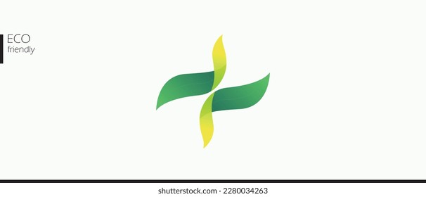 logotipo ecológico abstracto, icono de vector ecológico sostenible y ecológico. silueta de hoja tridimensional de color verde.