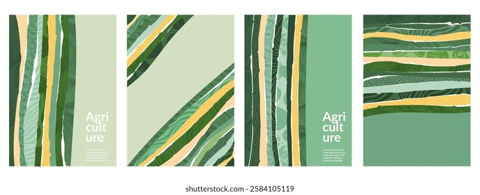 Abstract eco green agricultural vector background. Farm field template. Organic header design. Fresh nature landscape, ecology collage. Agro business card layout, farmland poster, countryside flyer