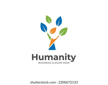 Resumen de la plantilla de vector de diseño de logotipo de árbol humano ecológico