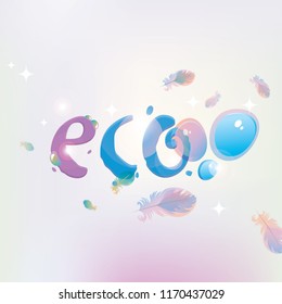Abstract eco illustration with dew drops and feathers. Vector banner on the theme of ecology and environmental protection