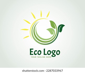 hoja ecológica abstracta crecer con el logotipo de sol icono diseño plantilla de ilustración inspiración