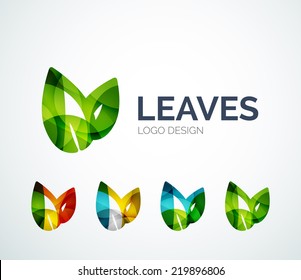 Abstract eco leaves logo design made of color pieces - various geometric shapes