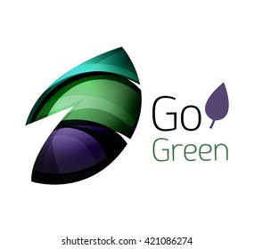 Abstract eco leaves logo design made of color pieces - various geometric shapes. Geometric nature concept. Vector colorful icon