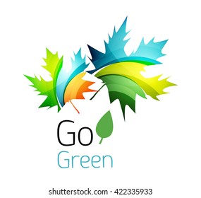 Abstract eco leaves logo design made of color pieces - various geometric shapes. Geometric nature concept. Vector colorful icon