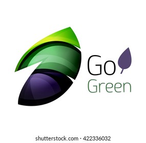 Abstract eco leaves logo design made of color pieces - various geometric shapes. Geometric nature concept. Vector colorful icon