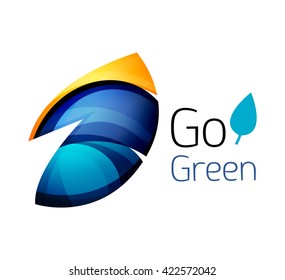 Abstract eco leaves logo design made of color pieces - various geometric shapes. Geometric nature concept. Vector colorful icon