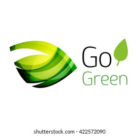Abstract eco leaves logo design made of color pieces - various geometric shapes. Geometric nature concept. Vector colorful icon